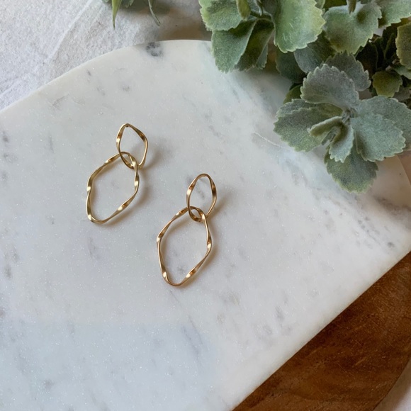 The Bess - Twisted Brushed Gold Drop Earrings - Picture 2 of 5